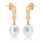 Freshwater Pearl Drop Earrings Pearls & Cubic Zirconia 9K Yellow Gold
