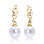 Freshwater Pearl Drop Earrings Pearls & Cubic Zirconia 9K Yellow Gold