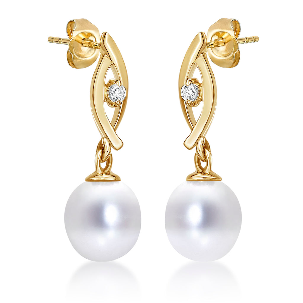 Freshwater Pearl Drop Earrings Pearls & Cubic Zirconia 9K Yellow Gold