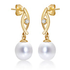 Freshwater Pearl Drop Earrings Pearls & Cubic Zirconia 9K Yellow Gold