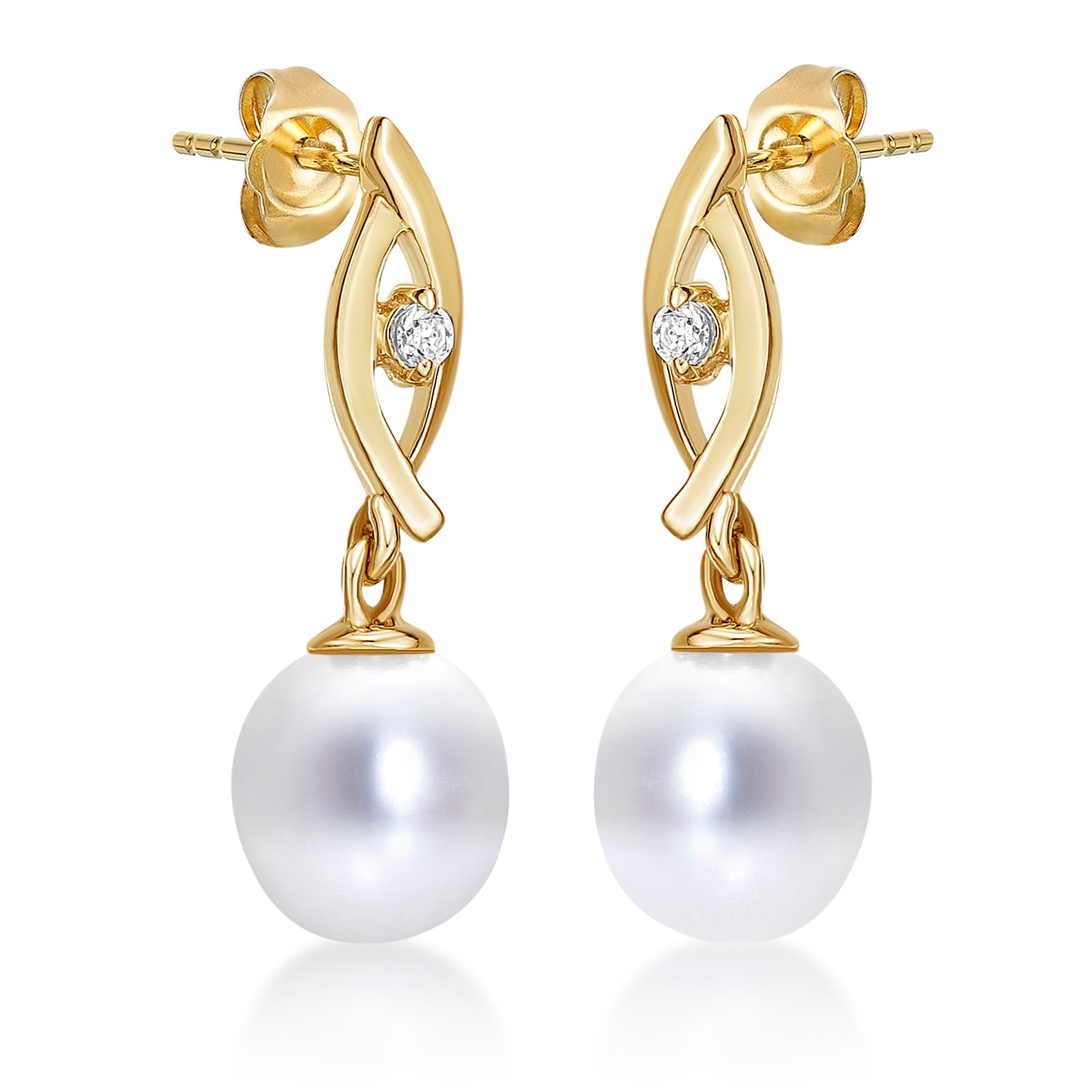 Freshwater Pearl Drop Earrings Pearls & Cubic Zirconia 9K Yellow Gold