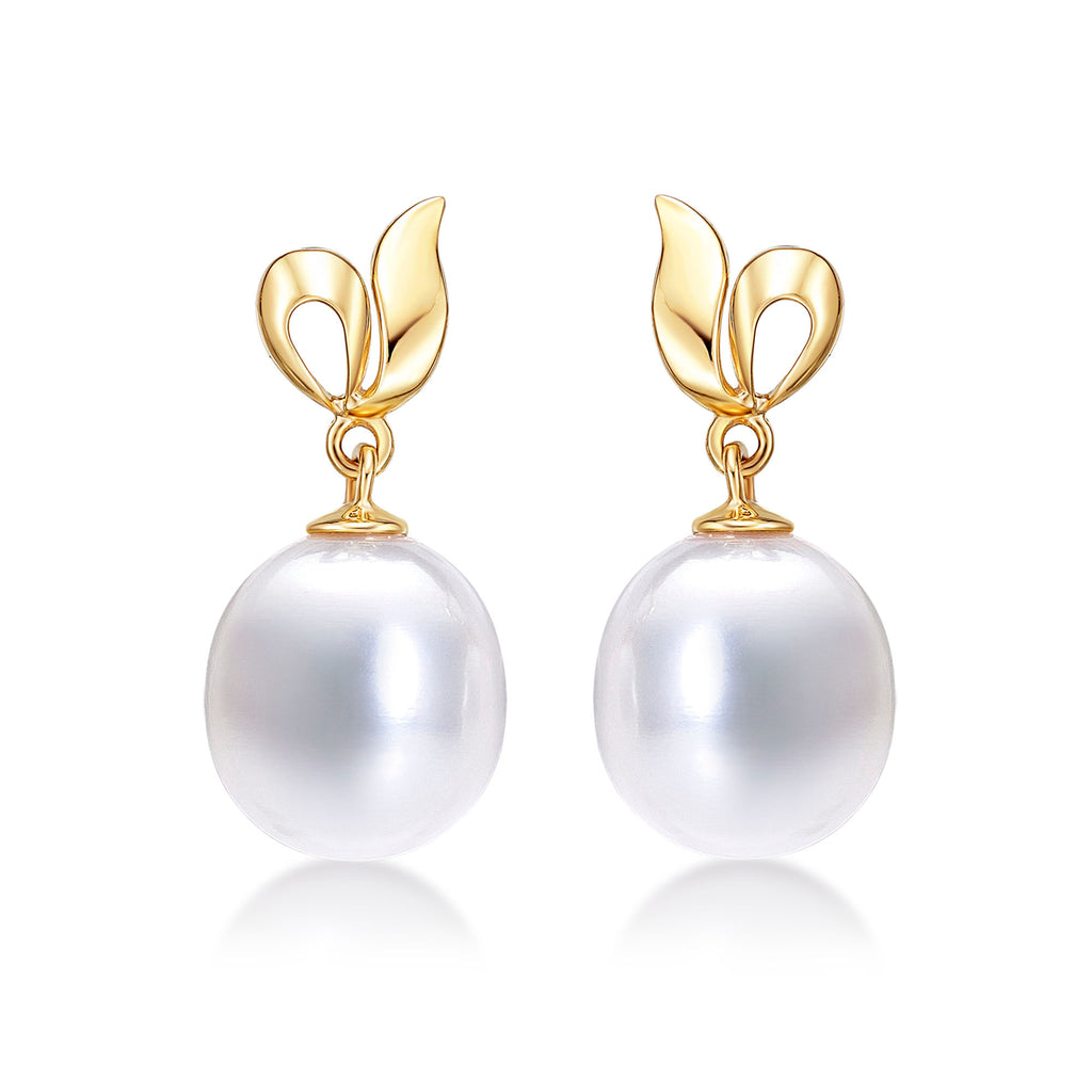 Pearl Drop Earrings with Freshwater Drop Pearls in 9K Yellow Gold