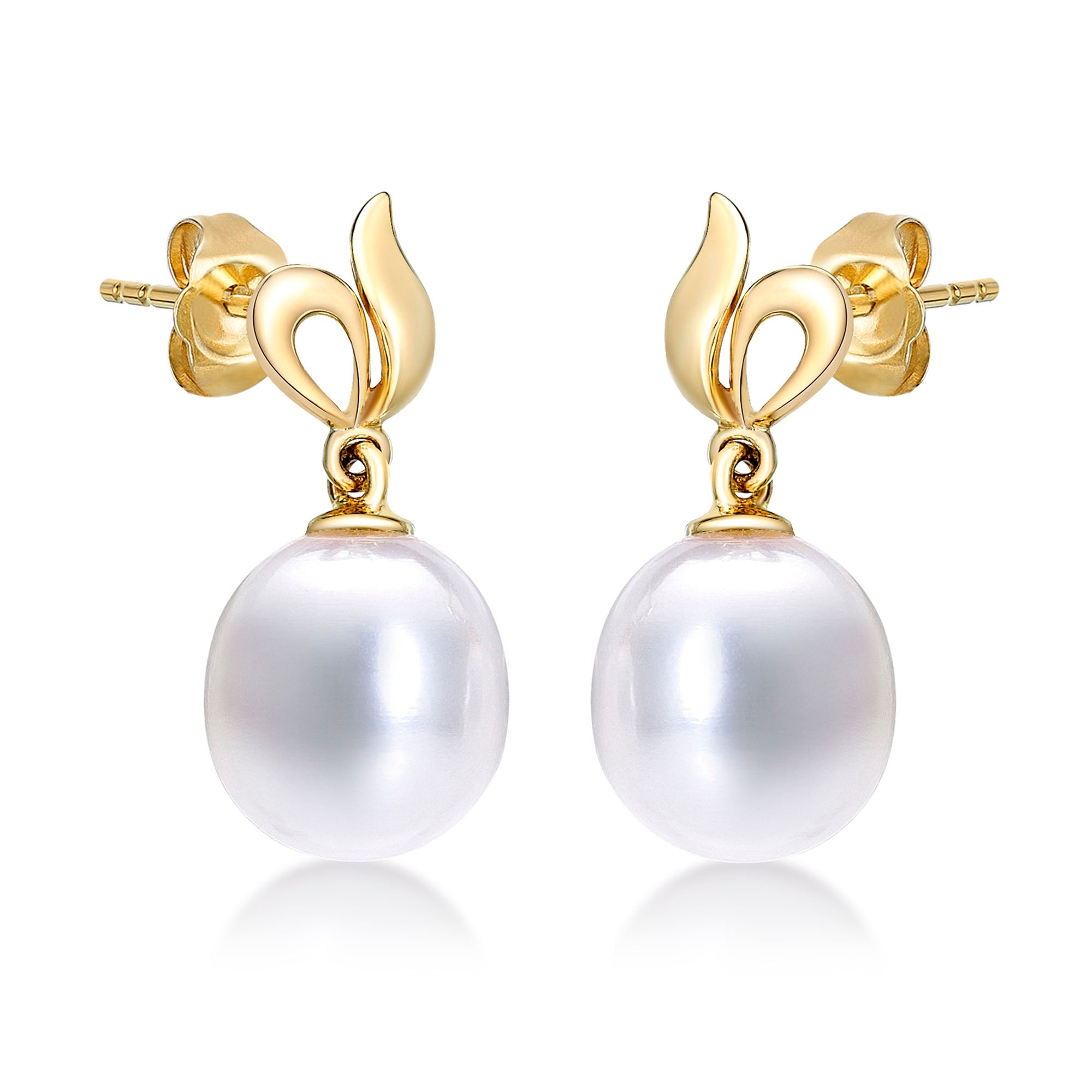 Pearl Drop Earrings with Freshwater Drop Pearls in 9K Yellow Gold