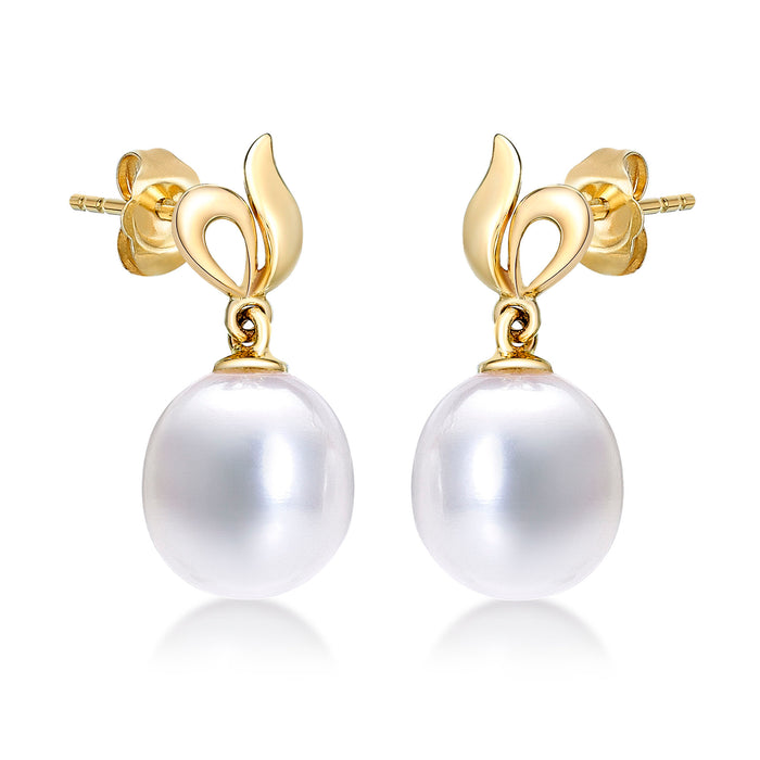 Pearl Drop Earrings with Freshwater Drop Pearls in 9K Yellow Gold