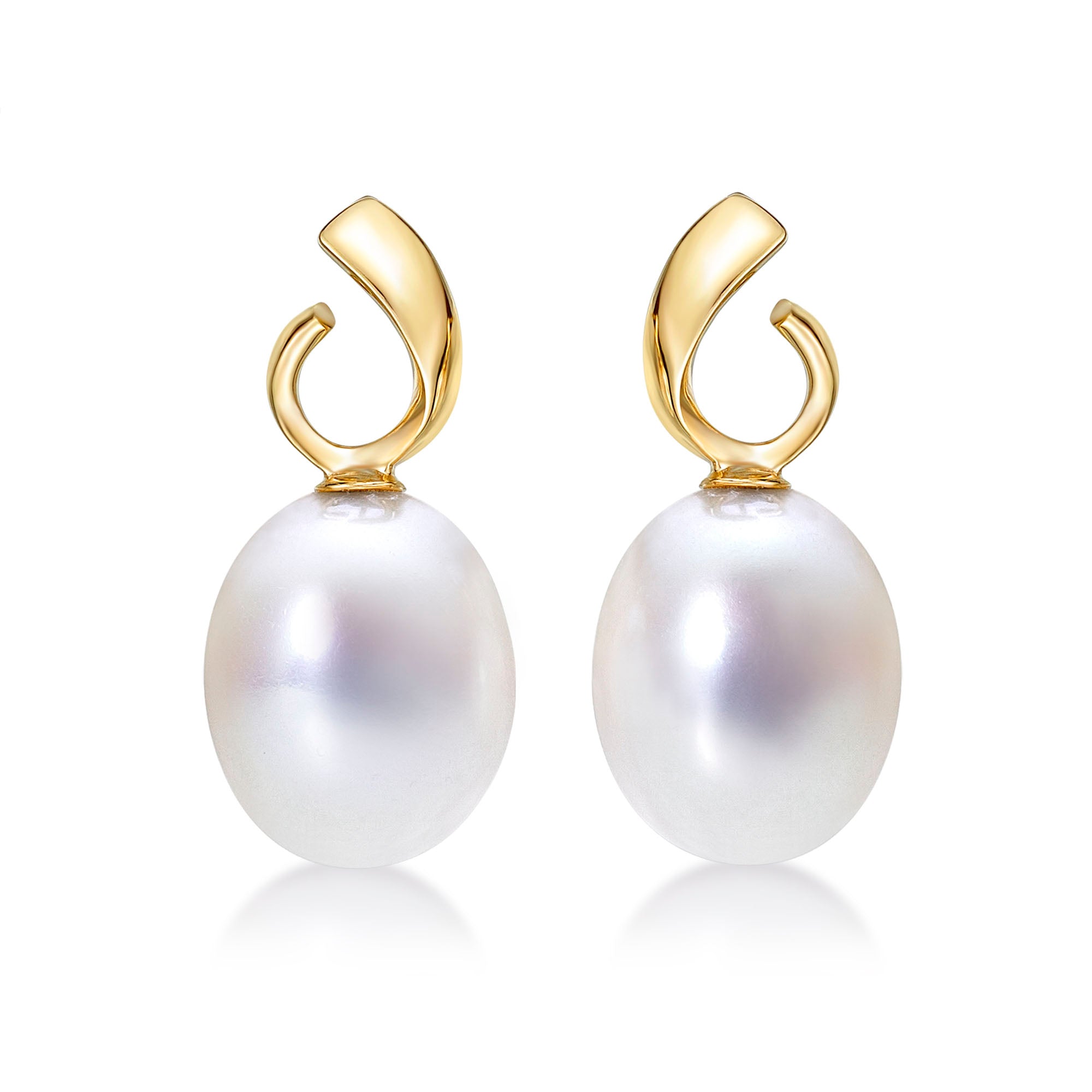 Freshwater Pearl Drop Earrings with White Drop Pearls in 9K Yellow Gold