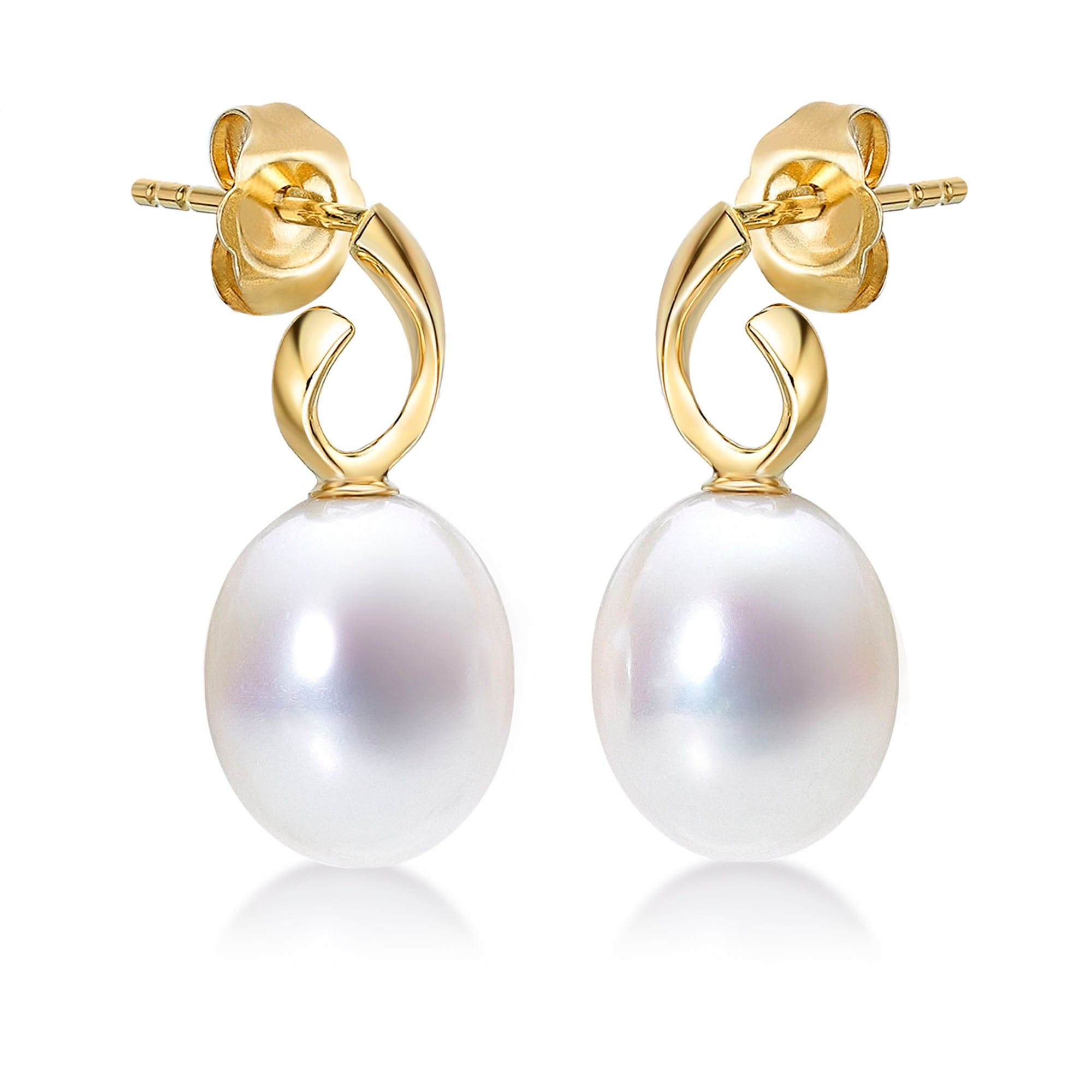 Freshwater Pearl Drop Earrings with White Drop Pearls in 9K Yellow Gold