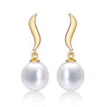 Freshwater Pearl Drop Earrings with White Drop Pearls in 9K Yellow Gold