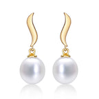 Freshwater Pearl Drop Earrings with White Drop Pearls in 9K Yellow Gold