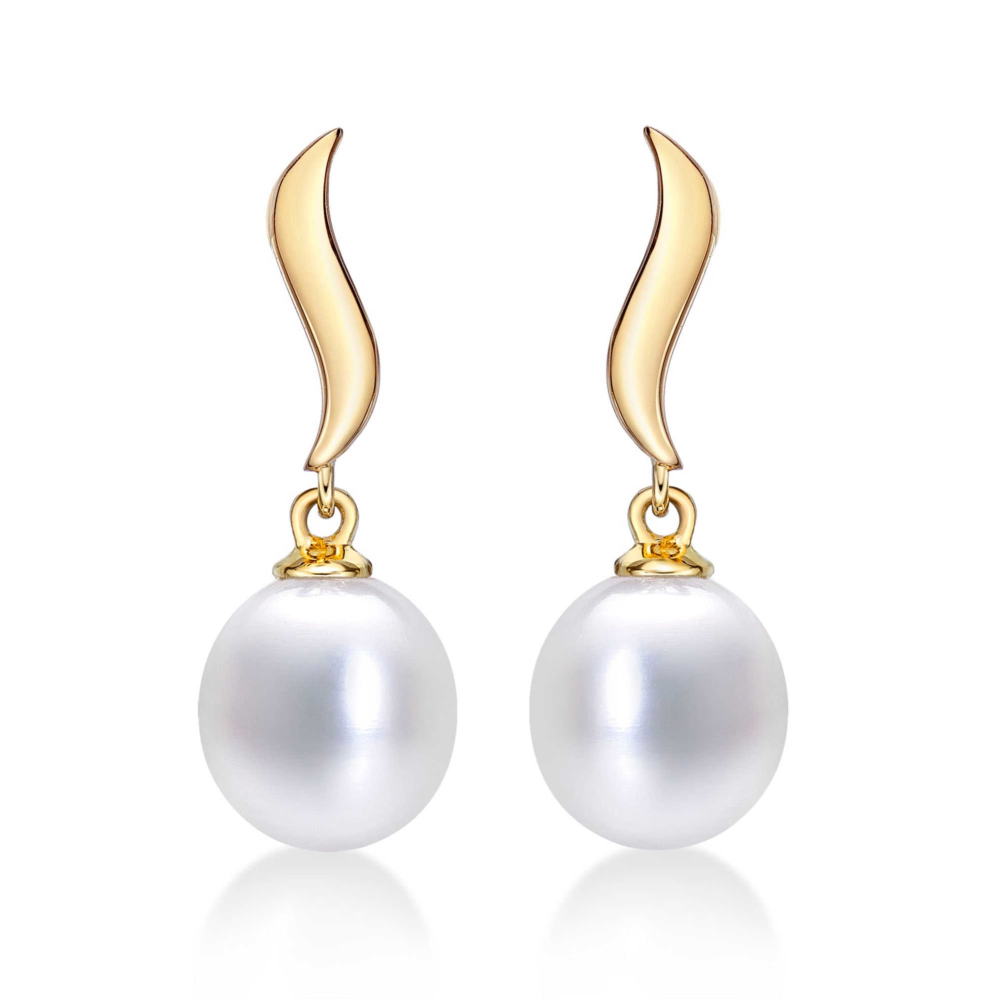 Freshwater Pearl Drop Earrings with White Drop Pearls in 9K Yellow Gold