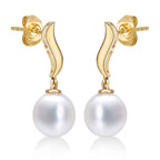 Freshwater Pearl Drop Earrings with White Drop Pearls in 9K Yellow Gold