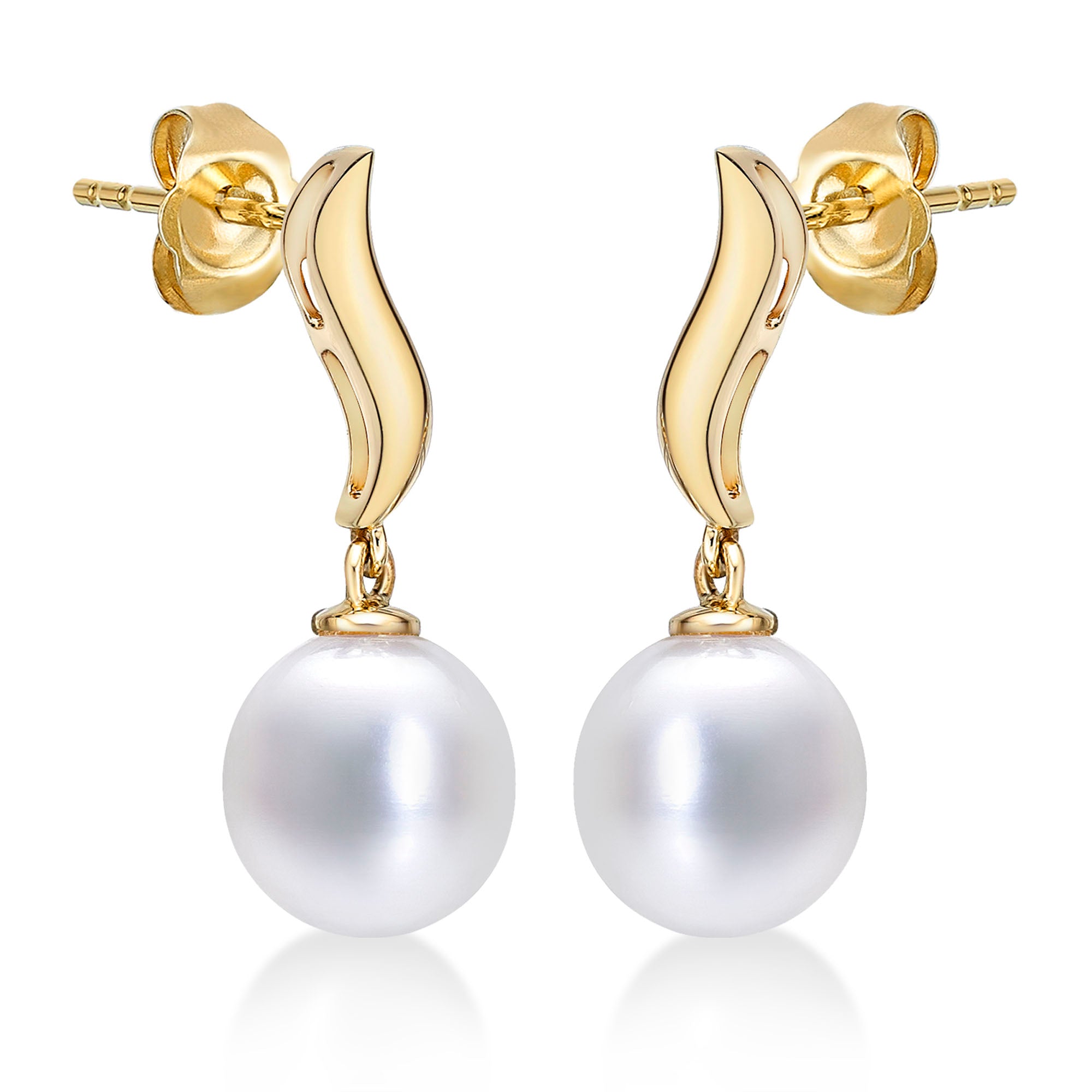 Freshwater Pearl Drop Earrings with White Drop Pearls in 9K Yellow Gold