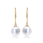 Pearl Drop Earrings with White Freshwater Drop Pearls in 9K Yellow Gold
