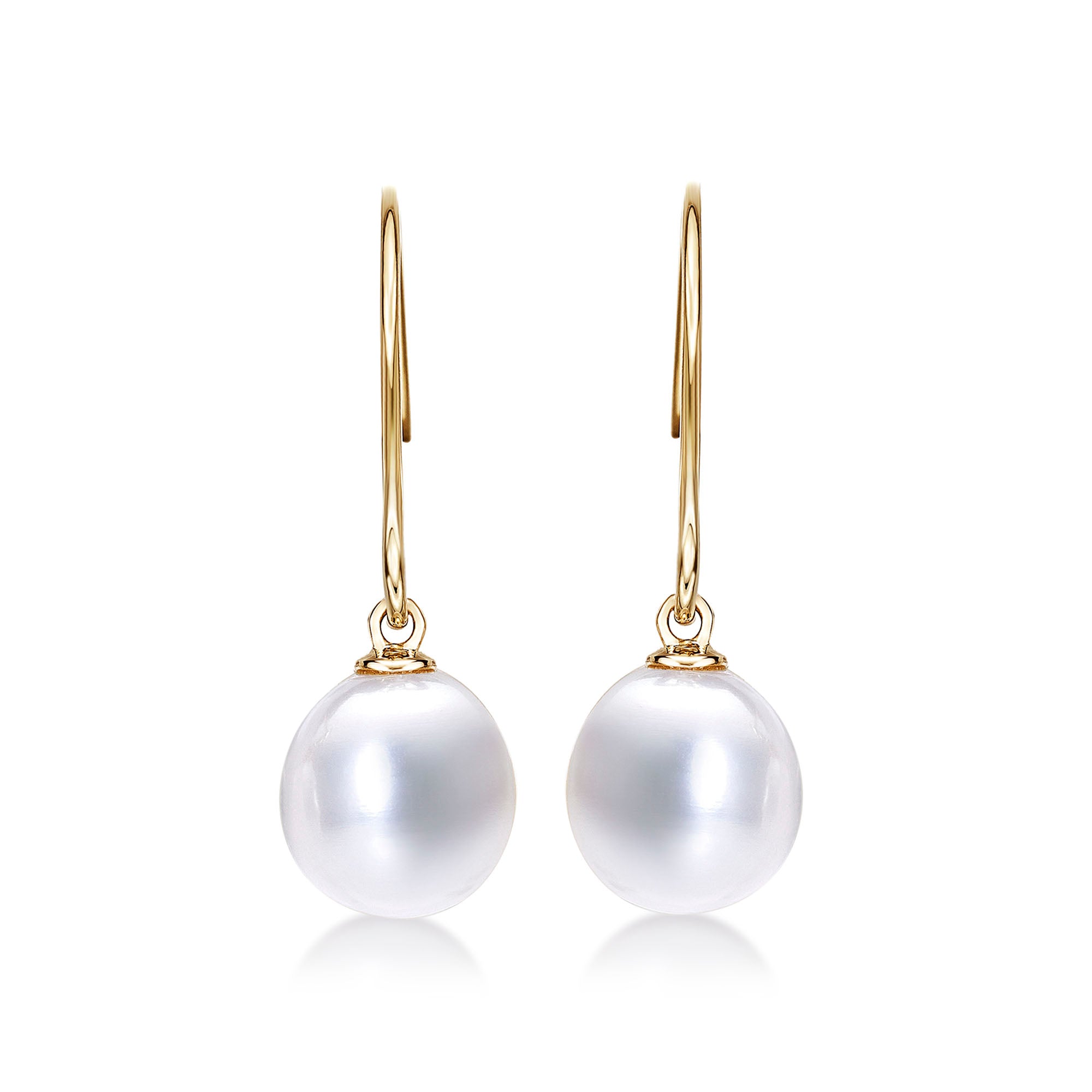 Pearl Drop Earrings with White Freshwater Drop Pearls in 9K Yellow Gold
