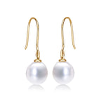 Pearl Drop Earrings with White Freshwater Drop Pearls in 9K Yellow Gold