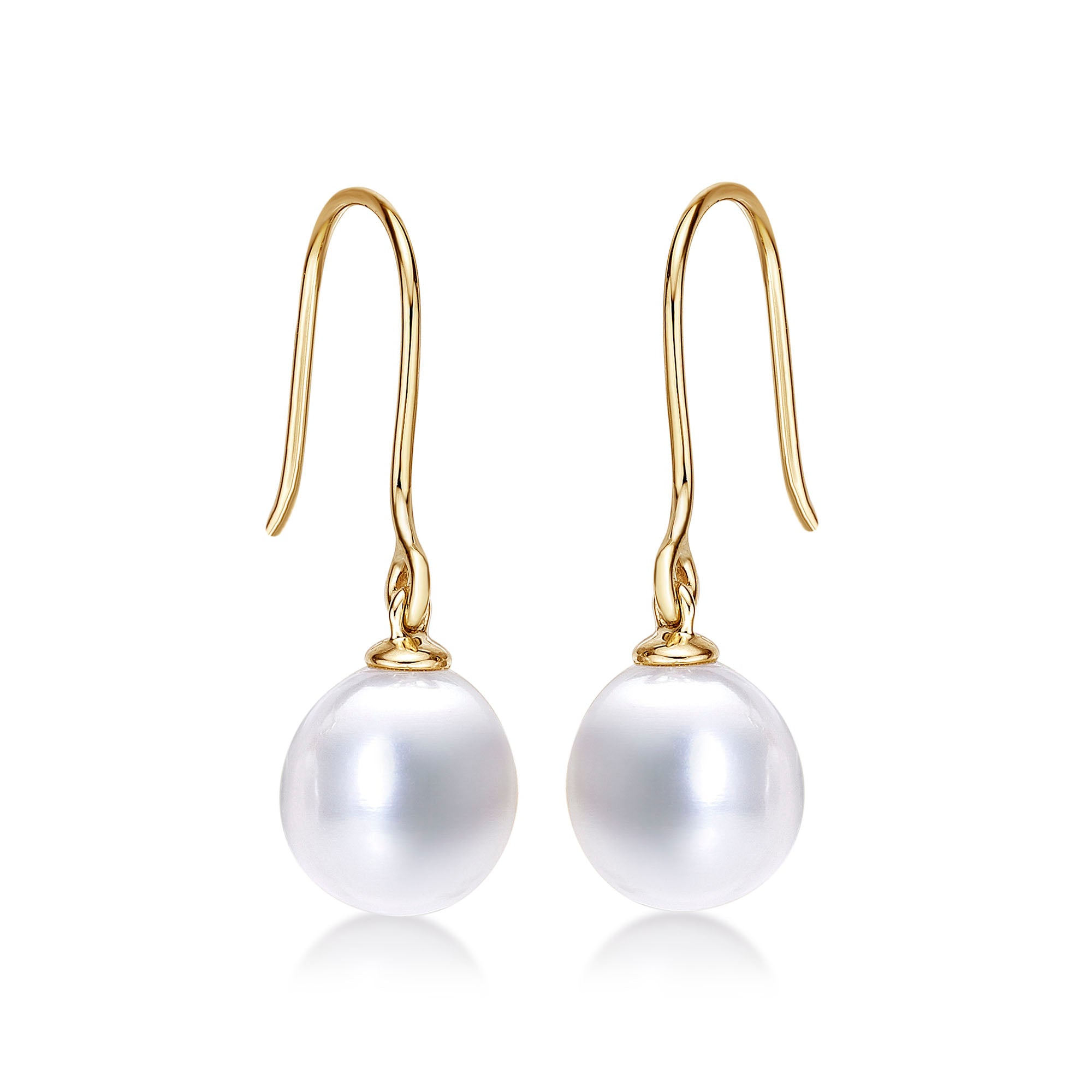 Pearl Drop Earrings with White Freshwater Drop Pearls in 9K Yellow Gold