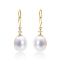 Freshwater Pearl Drop Earrings with White Drop Pearls in 9K Yellow Gold
