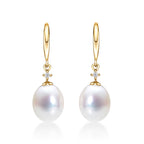 Freshwater Pearl Drop Earrings with White Drop Pearls in 9K Yellow Gold