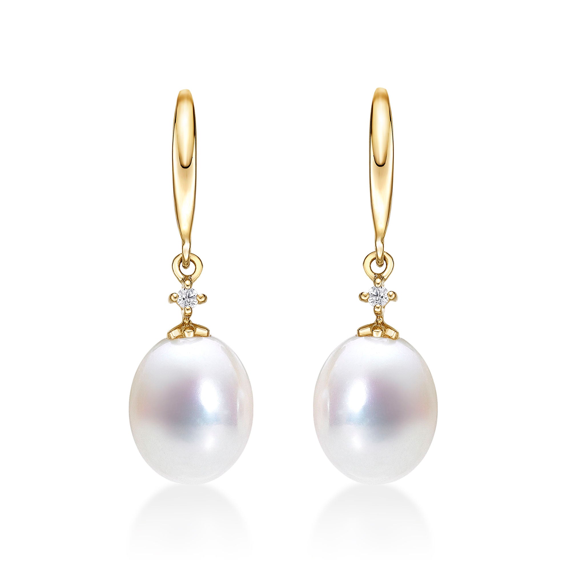 Freshwater Pearl Drop Earrings with White Drop Pearls in 9K Yellow Gold
