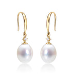 Freshwater Pearl Drop Earrings with White Drop Pearls in 9K Yellow Gold
