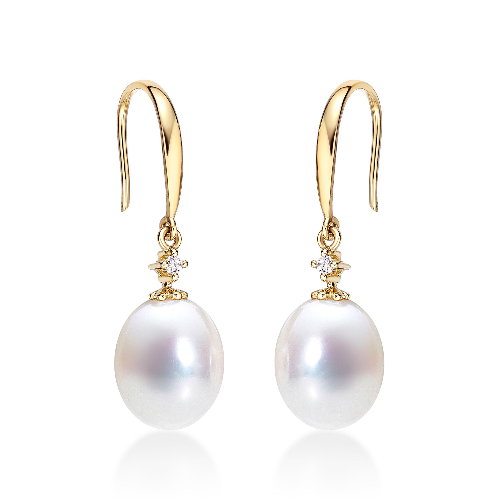 Freshwater Pearl Drop Earrings with White Drop Pearls in 9K Yellow Gold