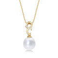 Pearl Necklace with Single Pearl & Cubic Zirconia Stone 9K Yellow Gold
