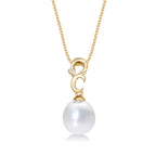 Pearl Necklace with Single Pearl & Cubic Zirconia Stone 9K Yellow Gold