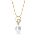 Pearl Necklace Dazzling White Cubic Zirconia Stones in 9K Yellow Gold