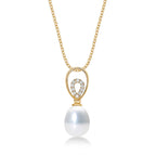 Pearl Necklace Dazzling White Cubic Zirconia Stones in 9K Yellow Gold