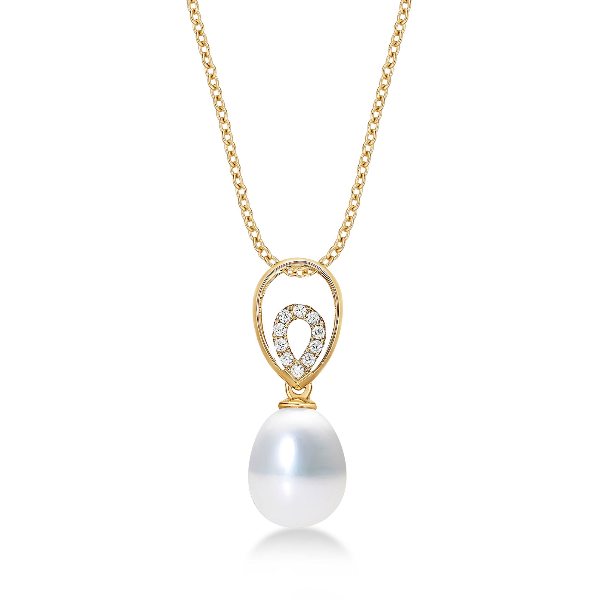 Pearl Necklace Dazzling White Cubic Zirconia Stones in 9K Yellow Gold