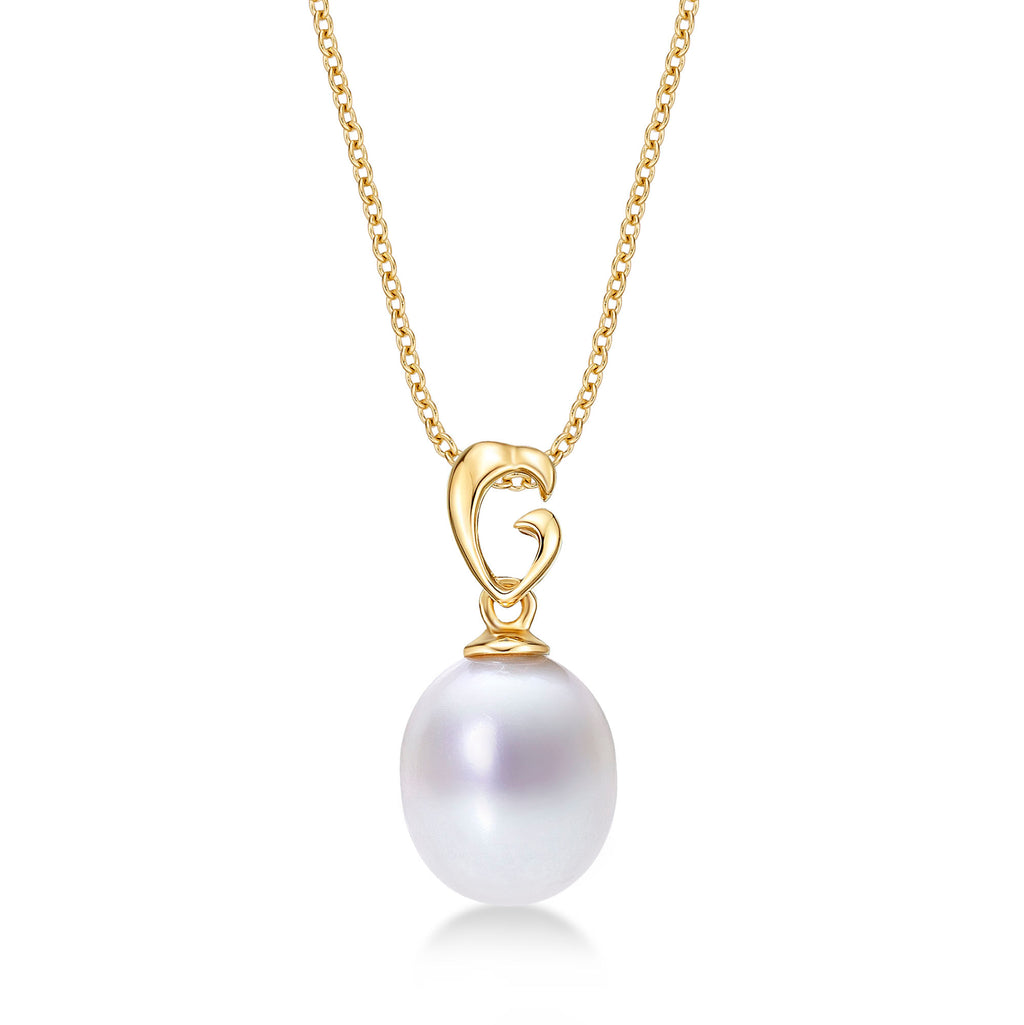 Pearl Drop Pendant Single White Freshwater Pearl in 9K Yellow Gold