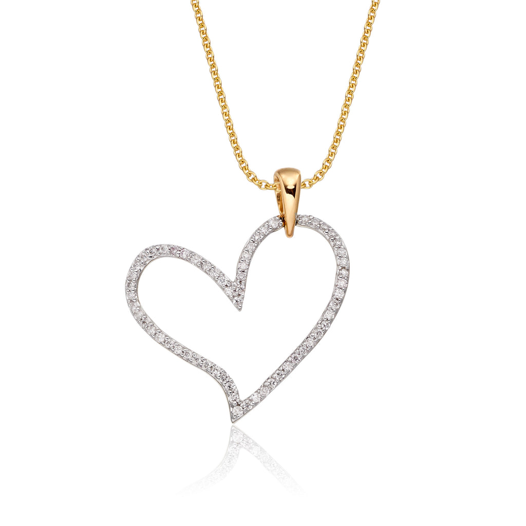 Open heart 0.25ct diamond pendant in 9K yellow gold