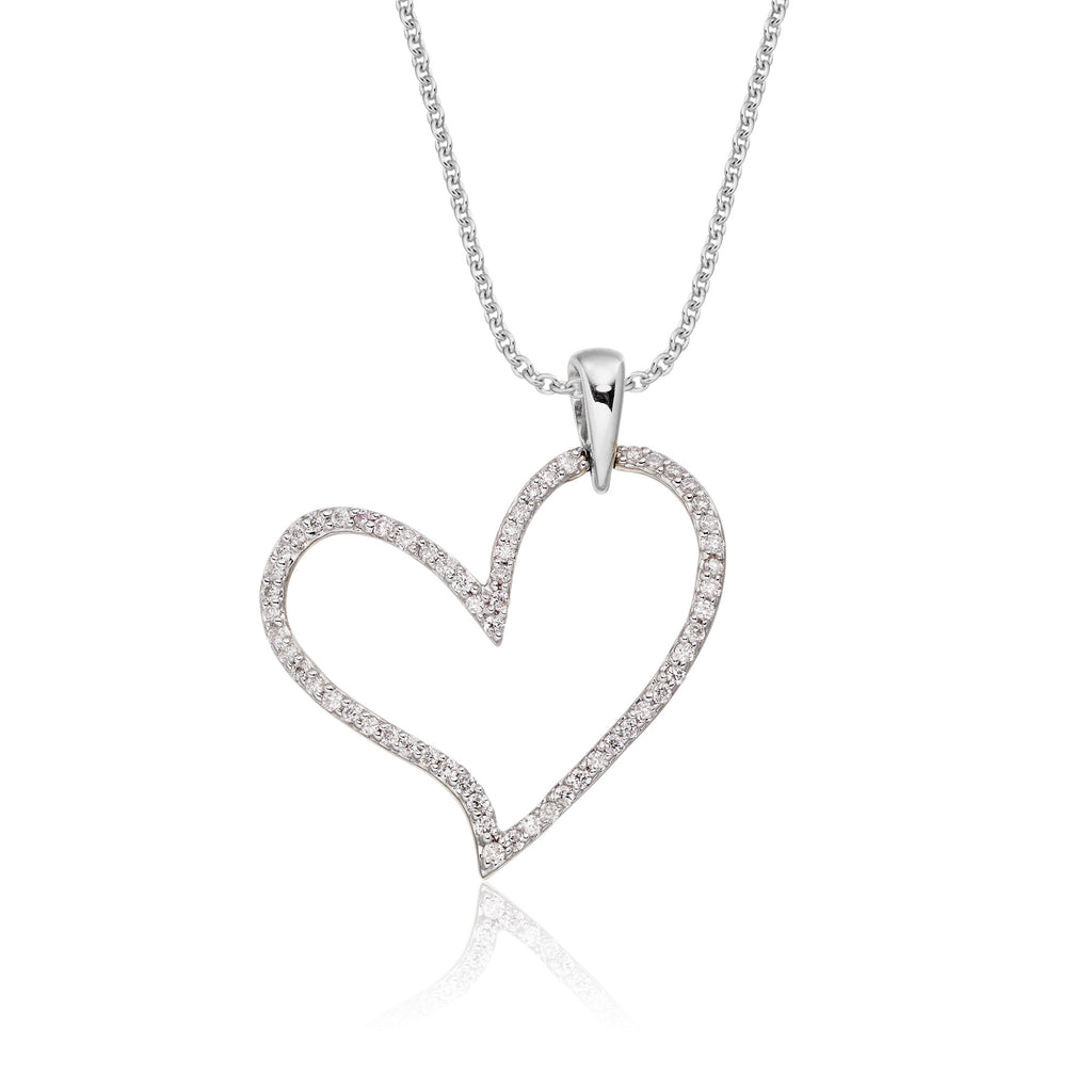 Open heart 0.25ct diamond pendant in 9K white gold