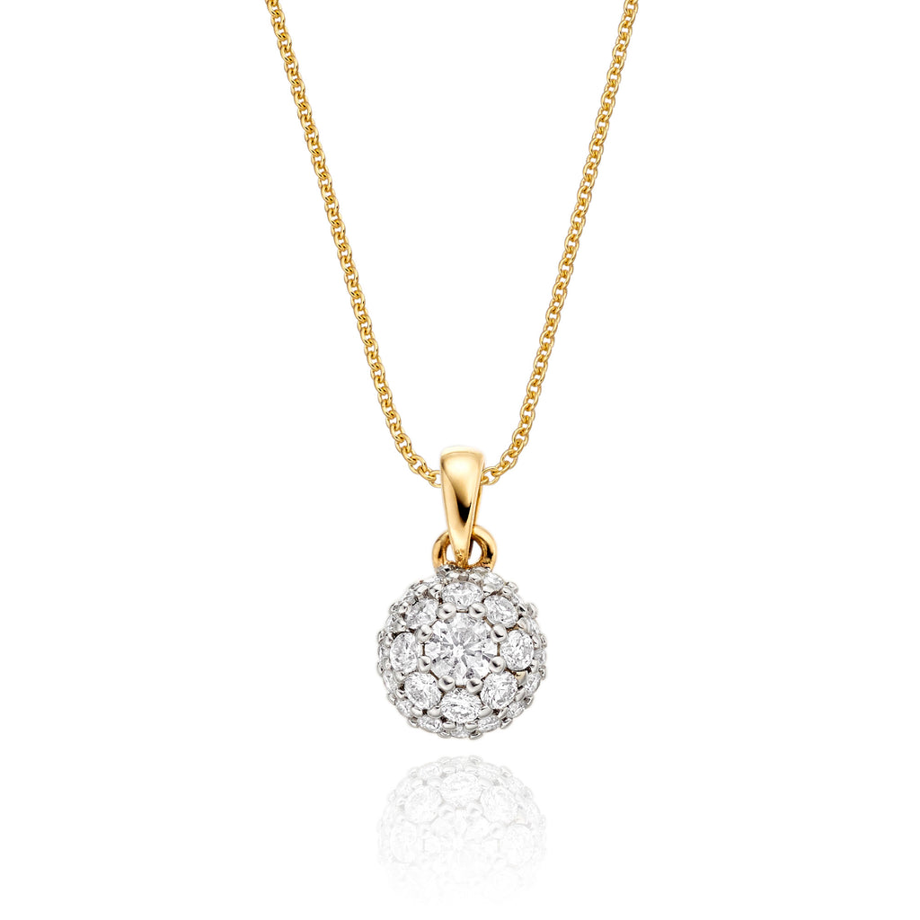 Round shape 0.30ct cluster diamond pendant in 9K yellow gold