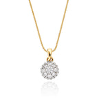 Round shape 0.30ct cluster diamond pendant in 9K yellow gold