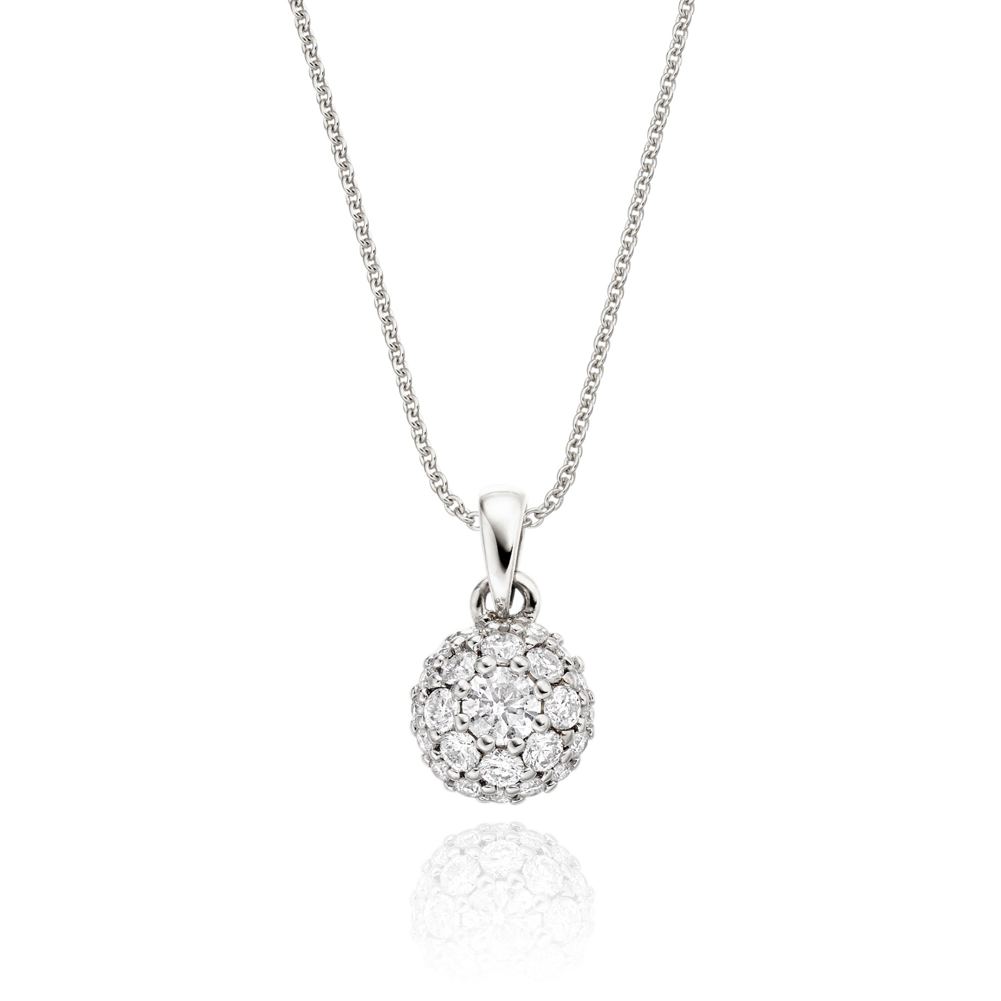 Round shape 0.30ct cluster diamond pendant in 18K white gold
