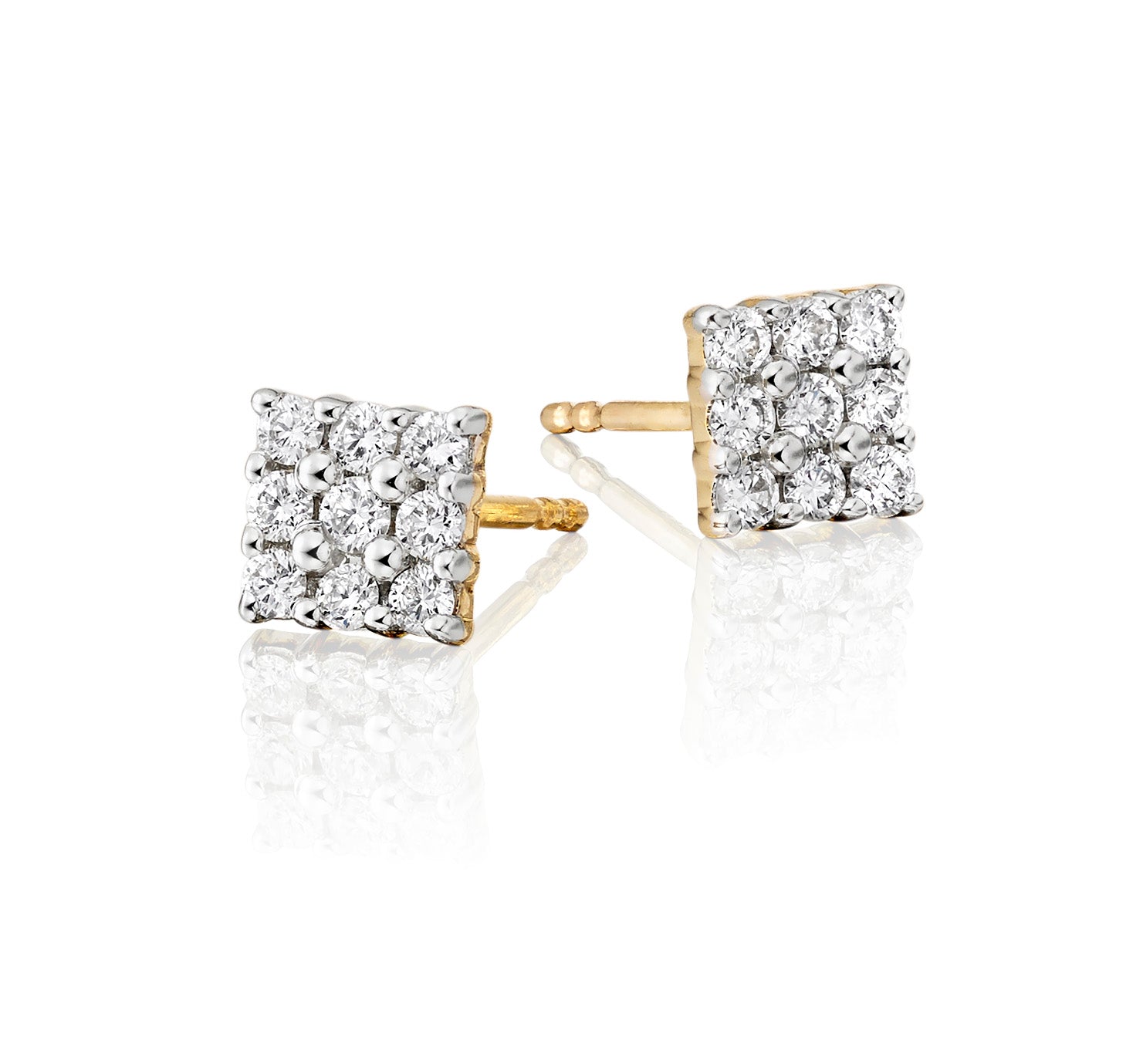 Square 0.35ct cluster diamond studs in 9K yellow gold
