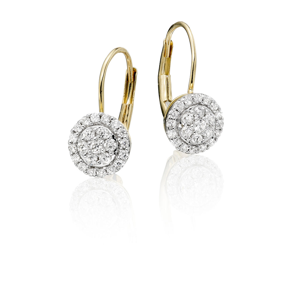 Solar Diamond Cluster Earrings 0.33ct Drop Earrings 18K Yellow Gold