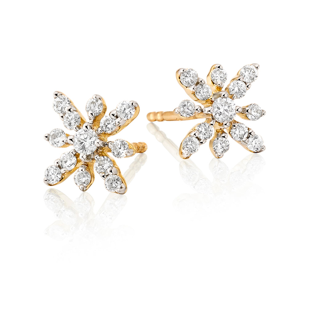 Fleur Diamond Cluster Earrings 0.33ct Studs 9K Yellow Gold