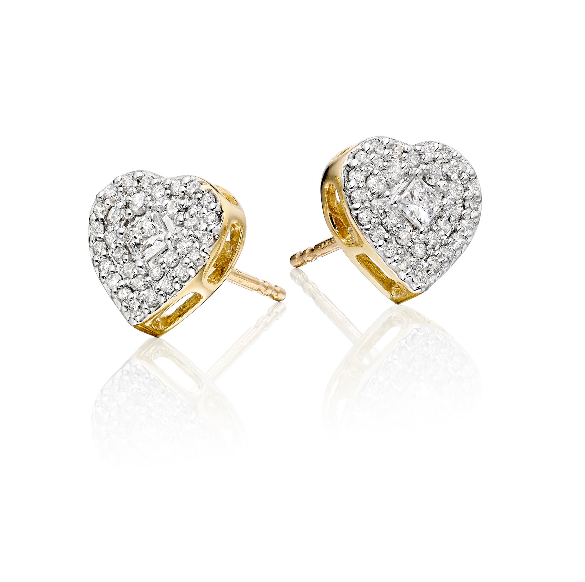 Heart shape 0.40ct diamond studs in 9K yellow gold