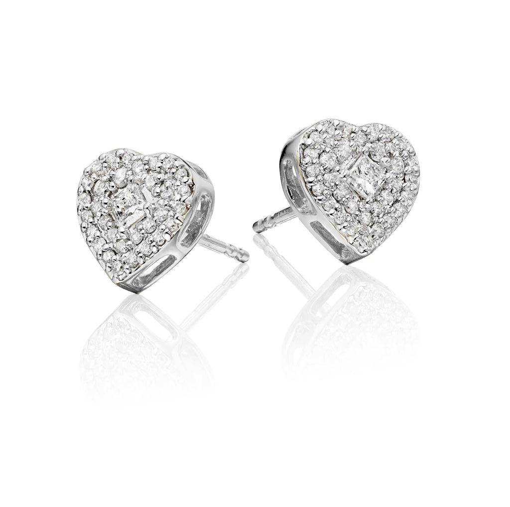Heart cluster 0.40ct diamond studs in 9K white gold