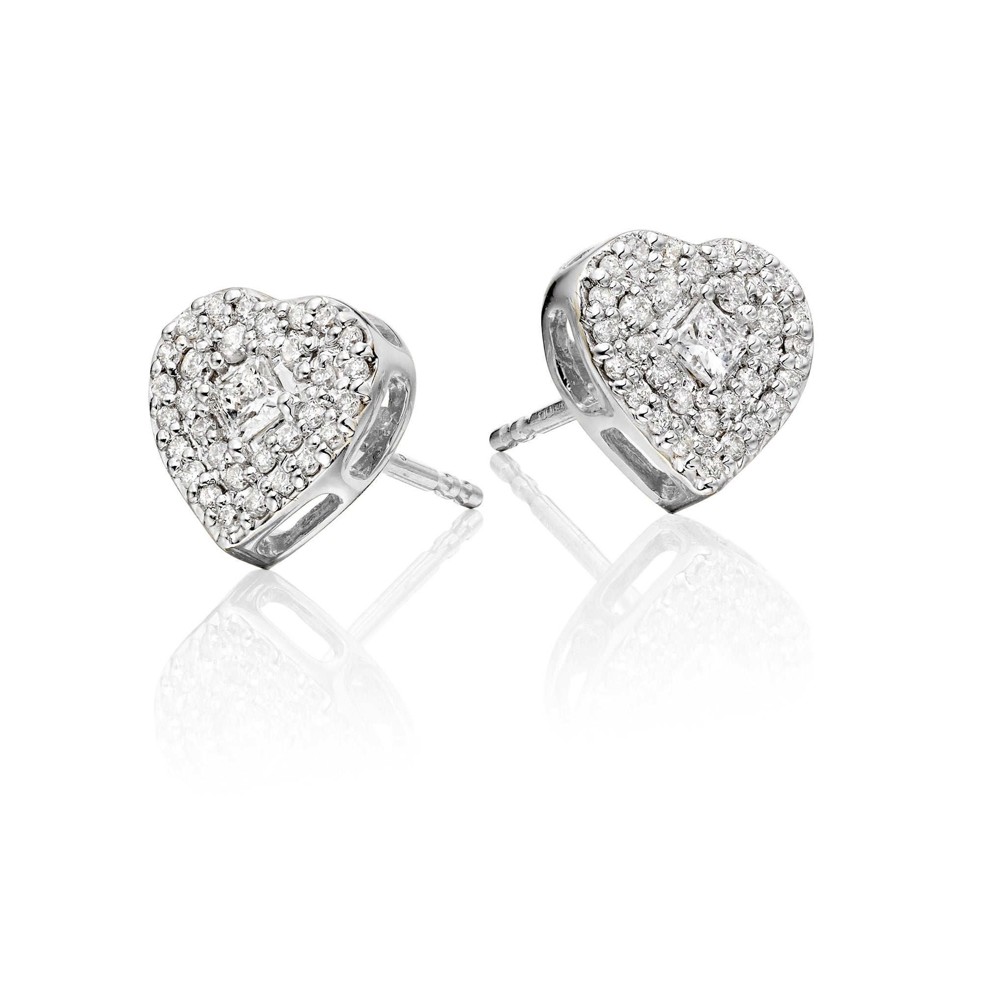 Heart cluster 0.40ct diamond studs in 9K white gold