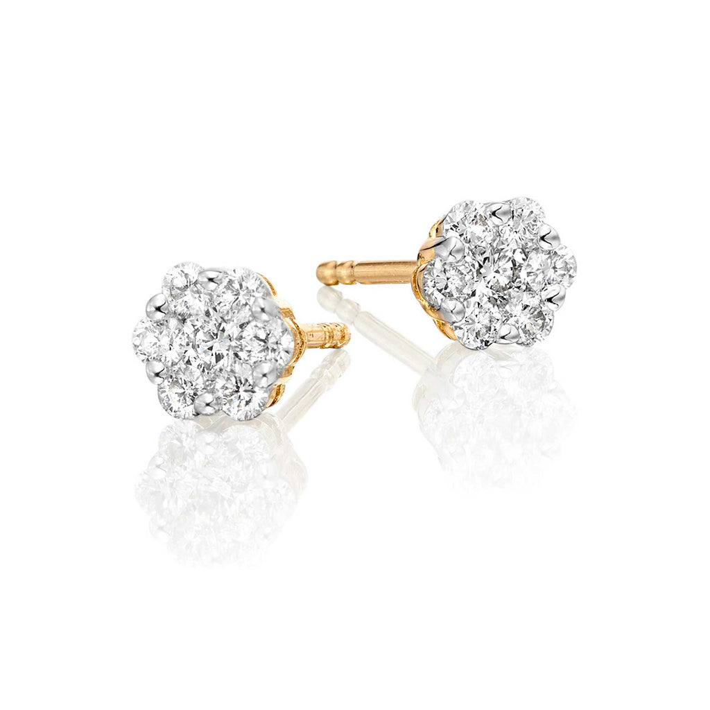 Flower shape 0.33ct cluster diamond studs in 9K yellow gold