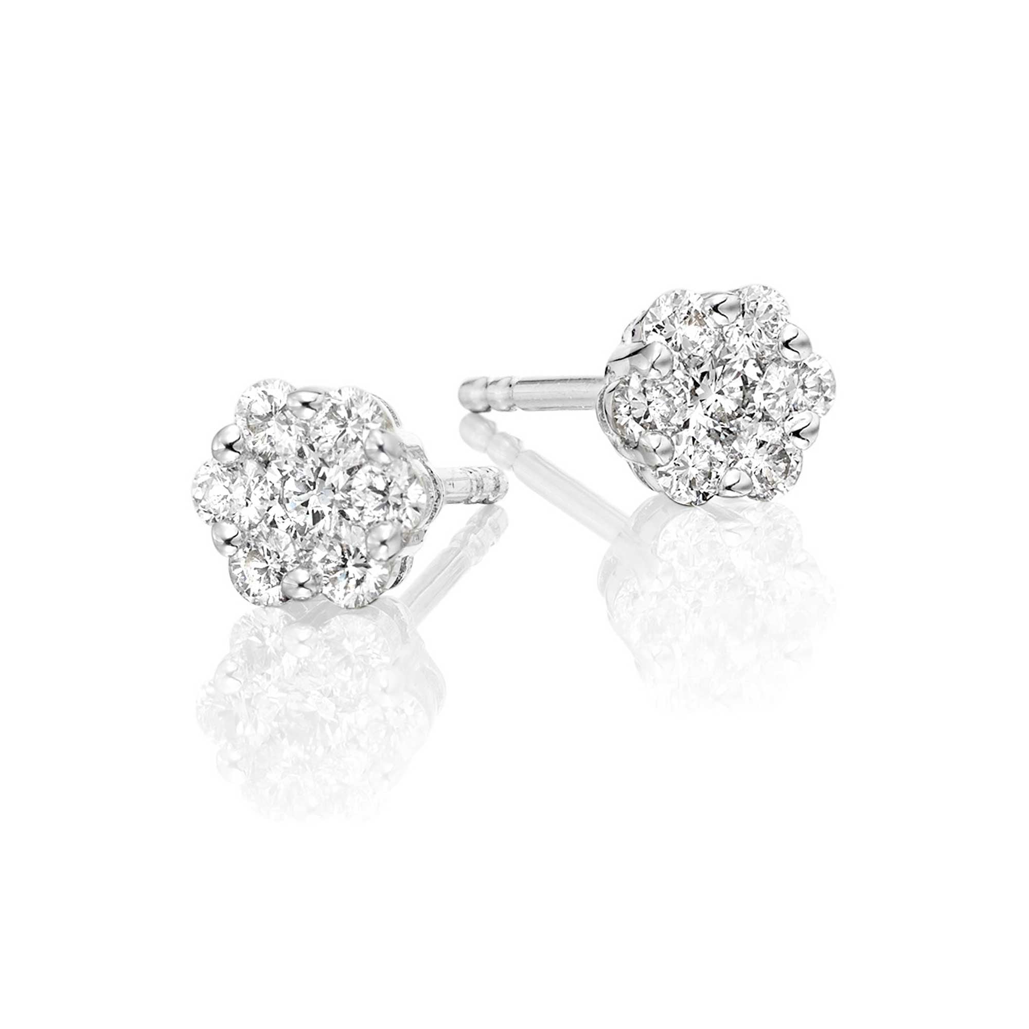 Flower shape 0.33ct cluster diamond studs in 9K white gold