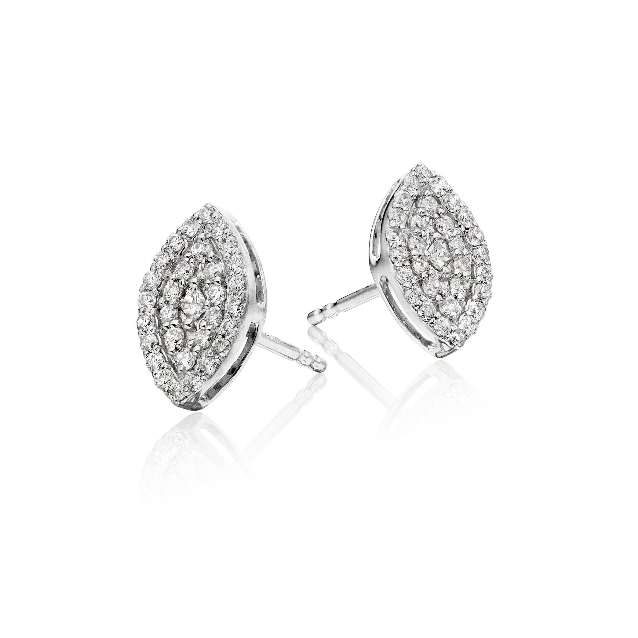 Marquise shape 0.35ct cluster diamond studs in 18K white gold