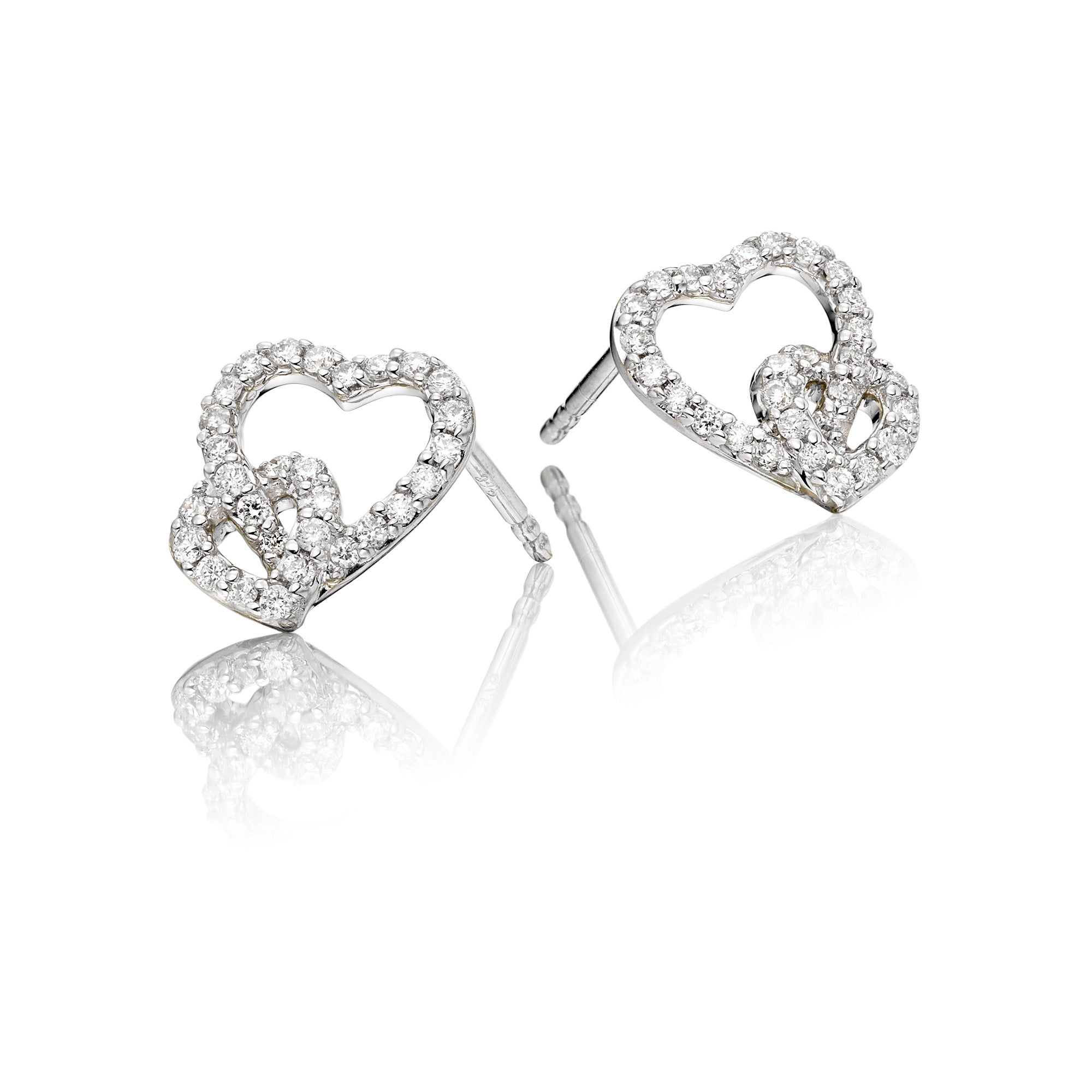 Interlocking heart shape 0.25ct diamond studs in 9K white gold