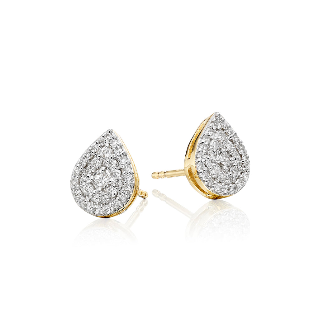 Pear shape 0.30ct cluster diamond studs in 9K yellow gold