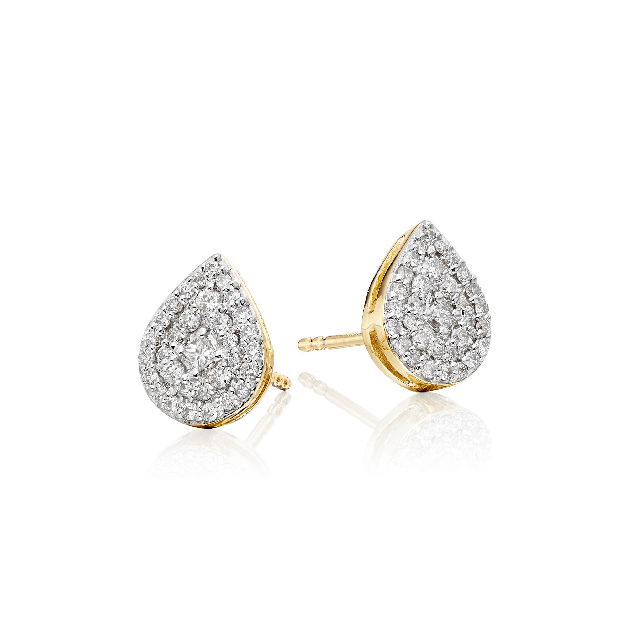 Pear shape 0.30ct cluster diamond studs in 9K yellow gold