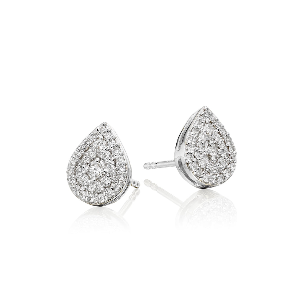 Pear shape 0.30ct cluster diamond studs in 18K white gold