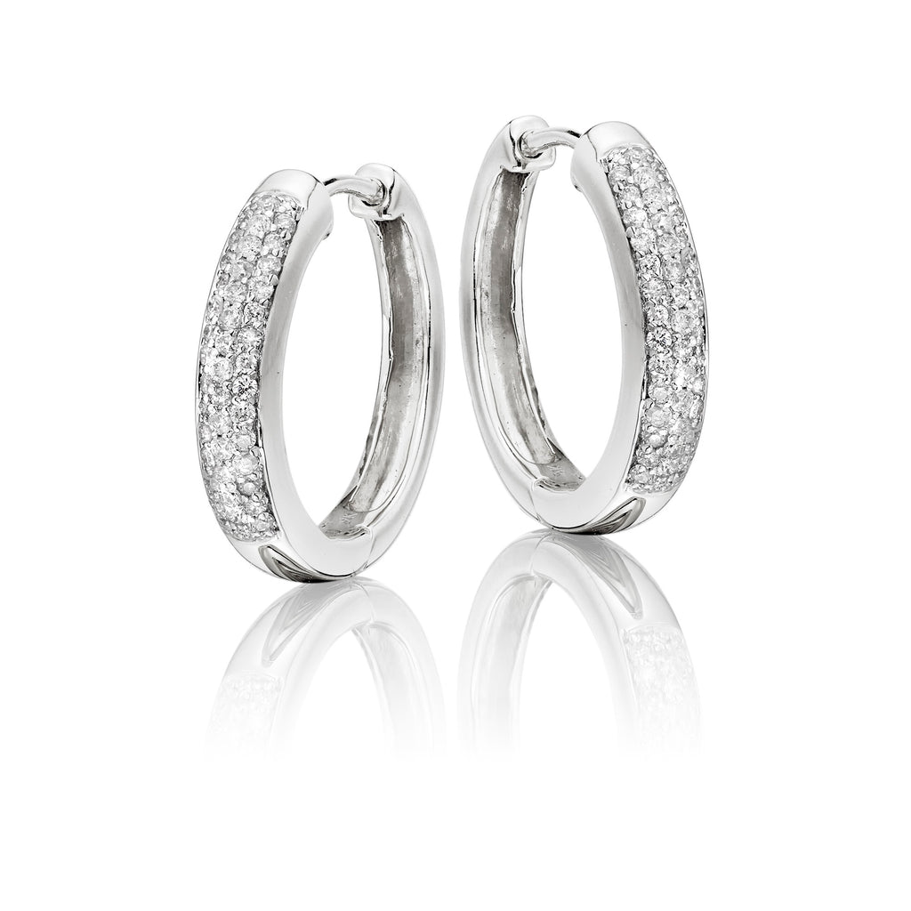 Jubilee pave set 0.25ct diamond hoop earrings in 9K white gold