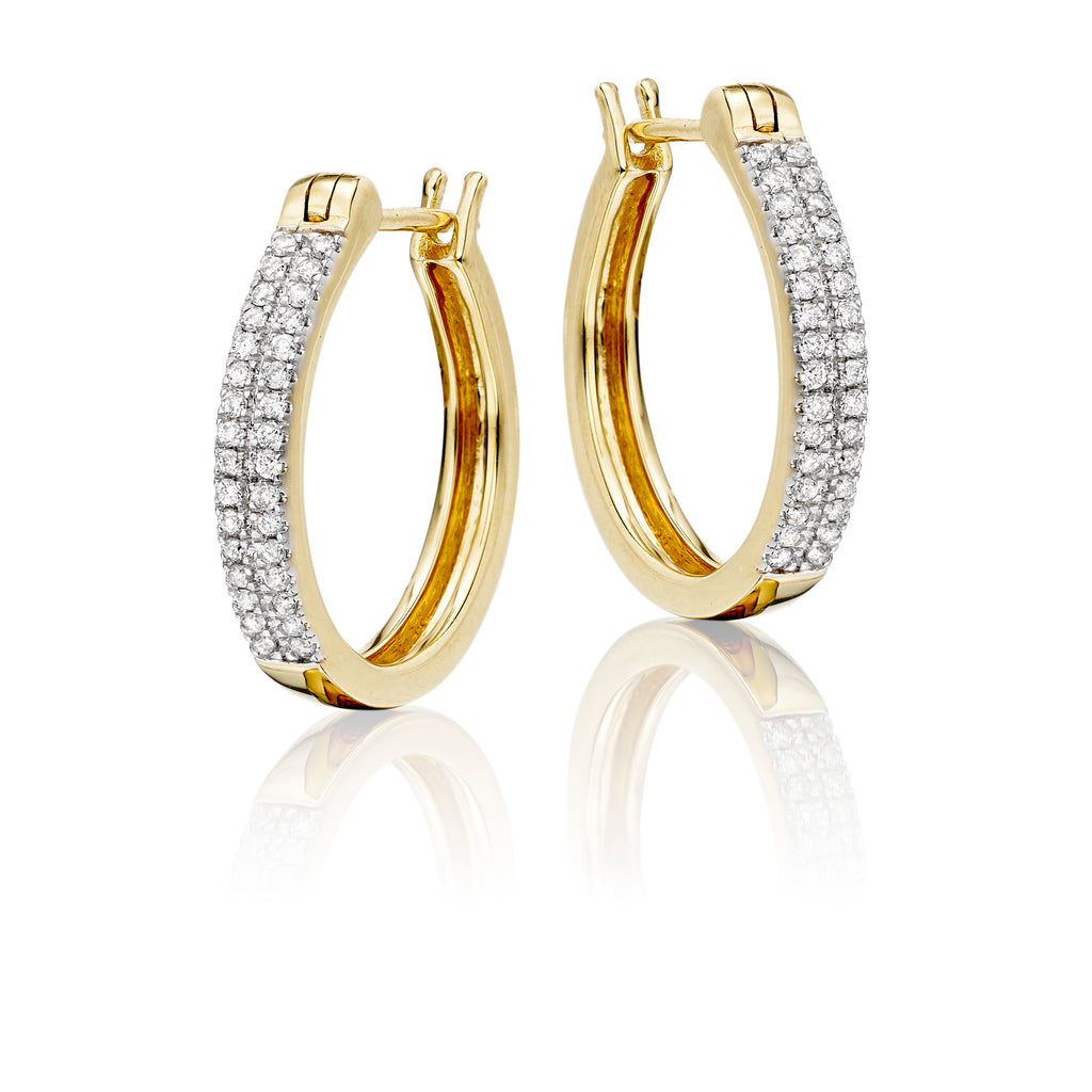 Double line 0.25ct diamond hoop earrings in 9K yellow gold